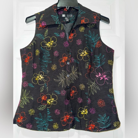 Carole Little Women's Blouse Top Sleeveless Embroidered Floral Silk Size M. VGUC - Picture 1 of 9